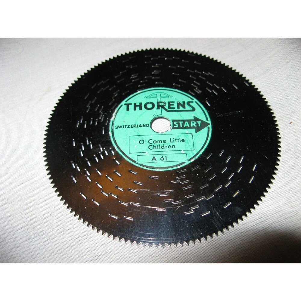 Thorens Switzerland Music Box 4.5" Metal Disc O Come Little Children A61